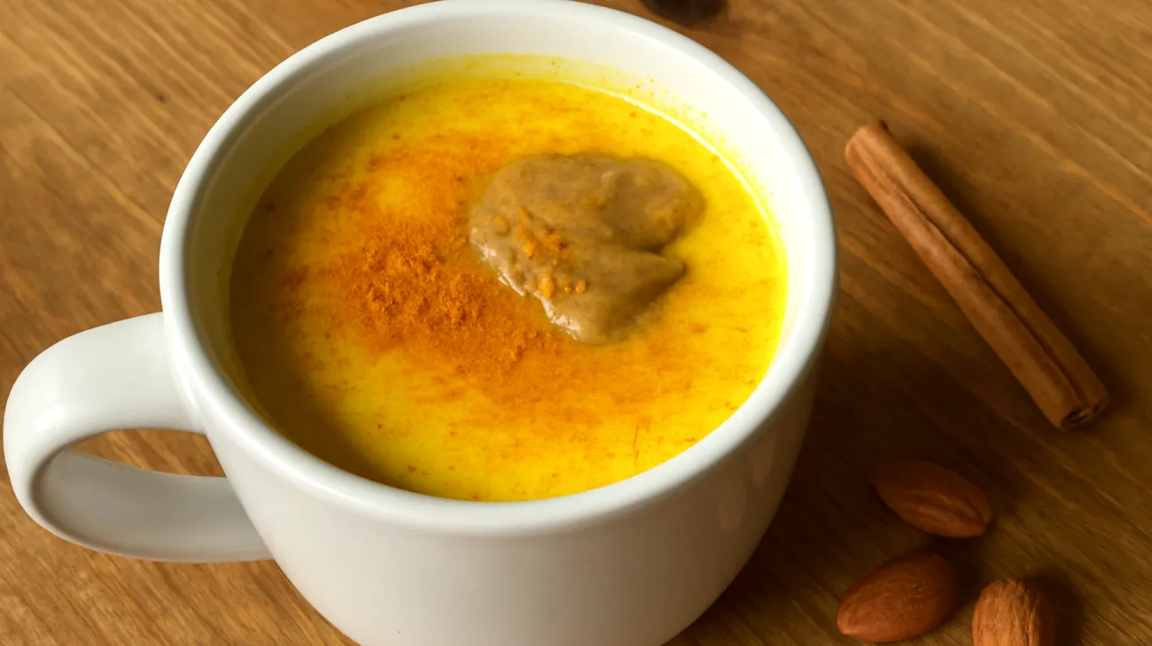 Goldene Milch mit Ashwagandha und Mandelmus"