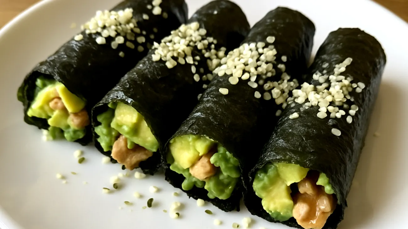 Nori-Walnuss-Röllchen mit Avocado und Hanfsamen"