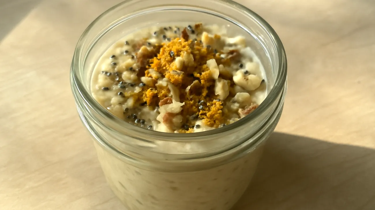 Overnight Oats mit Chiasamen, Kurkuma und Nüssen"
